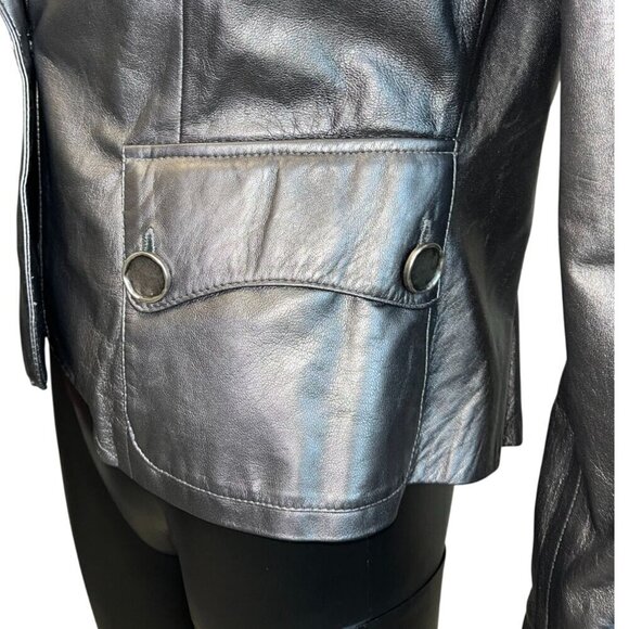 🖤 Bella Pelle Metallic Silver Leather Blazer Jacket | Size M | Made in USA - Picture 4 of 11
